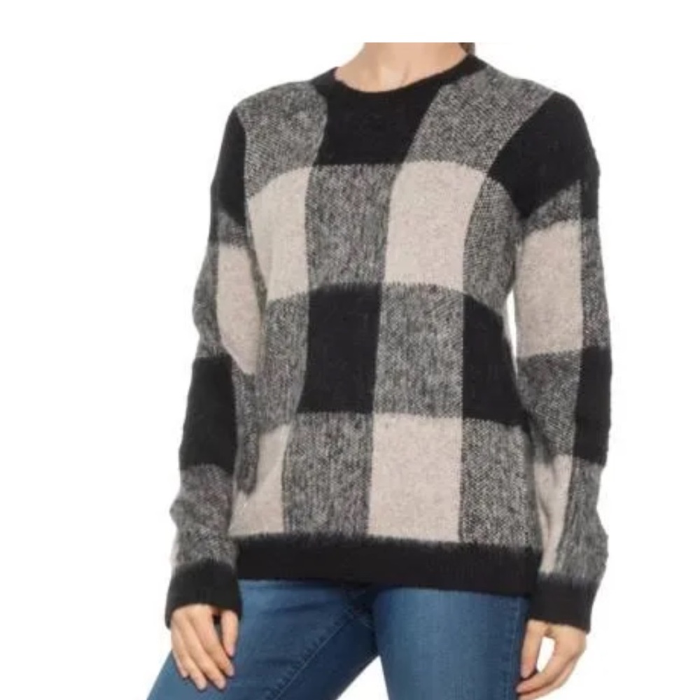 Lucky Brand Tartan Wool Blend Crew Neck Pullover Sweater